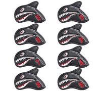 Craftsman Golf Iron Covers Shark Embroidered Club Headcover Set with Large Red Number, PU Leather Material, 8 Pcs Set for Right Handed Golfer