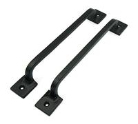CRAFTSMAN ROAD Black Cast Iron Pull Handles 9 inch (Squared Base, Set of 2) - Cabinet Door Handles, Gate Handle Pull, Barn Door Hardware, Grab Handles