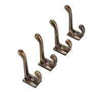 Craftsman Road Vintage Cast Iron Wall Hooks (Antique Brass Finish, Set of 4) - Rustic, Farmhouse Coat Hooks | Great for Coats, Bags, Towels, Hats | Classic Stout