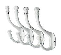 CRAFTSMAN ROAD Vintage Cast Iron Wall Hooks (Antique White Finish, Set of 4) - Rustic, Farmhouse, Shabby Chic, French Country Coat Hooks | Coats, Bags, Towels, Hats | Heritage Select