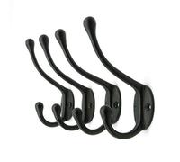 CRAFTSMAN ROAD Vintage Cast Iron Wall Hooks (Black Texture Finish, Set of 4) - Rustic, Farmhouse Coat Hooks | Great for Coats, Bags, Towels, Hats | Classic Slender