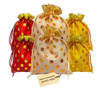 CRAFTSMAN SATVIK 24 Pc Indian Designer Potli Organza Pouch, Favour Bags, Dry Fruit Diwali Gift Packaging Bag, Handmade Premium Fabric With Polka Dots Design Indian Housewarming Return Gift Items Bulk