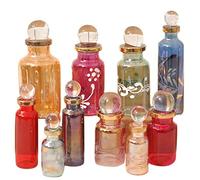 CraftsOfEgypt Genie Blown Empty Glass Mini Bottles for Perfume, Essential Oils or Potion - Set of 10 Decorative Small Vials, Each 2" High (5cm), Assorted Colors