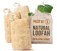 CraftsOfEgypt Natural Loofah Sponge Shower Exfoliating - Eco Body Scrubber Pads Bath Wash Mitt Glove Back Scrub Organic Facial Puff Towel Bathroom Exfoliator Adults Baby Use Pack of 3 Colour Tan