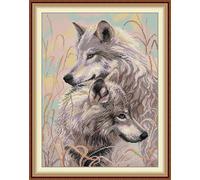 Craftstitch 11CT Stamped Cross Stitch Kits for Adults,Pre-Printed Pattern Easy Embroidery Kits for Beginner,DMC Threads Needlework-Two Wolves 48cm×61cm
