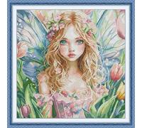 Craftstitch 11CT Stamped Cross Stitch Kits for Adults,Pre-Printed Pattern Easy Embroidery Kits for Beginner,DMC Threads Needlework-Butterfly Fairy 16 56cm×56cm