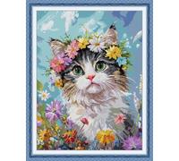 Craftstitch 11CT Stamped Cross Stitch Kits for Adults,Pre-Printed Pattern Easy Embroidery Kits for Beginner,DMC Threads Needlework-Pink-Nosed Kitten 47cm×60cm