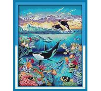 Craftstitch 11CT Stamped Cross Stitch Kits for Adults,Pre-Printed Pattern Easy Embroidery Kits for Beginner,DMC Threads Needlework-Underwater World 51cm×62cm