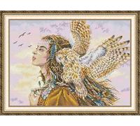 Craftstitch 11CT Stamped Cross Stitch Kits for Adults,Pre-Printed Pattern Easy Embroidery Kits for Beginner,DMC Threads Needlework-Beauty and The Eagle 56cm×42cm