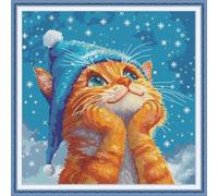 Craftstitch 11CT Stamped Cross Stitch Kits for Adults,Pre-Printed Pattern Easy Embroidery Kits for Beginner,DMC Threads Needlework-Cat's Dream 50cm×50cm