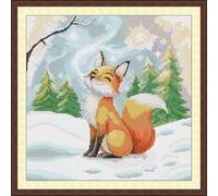 Craftstitch 11CT Stamped Cross Stitch Kits for Adults,Pre-Printed Pattern Easy Embroidery Kits for Beginner,DMC Threads Needlework-The Little Fox in Winter 44cm×44cm
