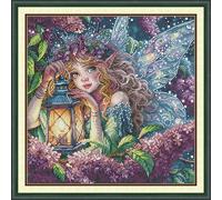 Craftstitch 11CT Stamped Cross Stitch Kits for Adults,Pre-Printed Pattern Easy Embroidery Kits for Beginner,DMC Threads Needlework-Lilac Spirit 44cm×44cm