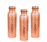 CRAFTSTRIBE Handcrafted Pure Copper Water Bottle - 950 ML (32.5 Oz) Capacity | Hammered Design | 100% Pure Copper Water Bottle Vessel | Leak-Proof | Authentic Ayurvedic Copper Bottle Pack of 3