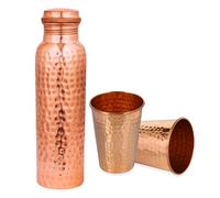 CRAFTSTRIBE Handcrafted Pure Copper Water Bottle - 950 ML (32.5 Oz) Capacity | Hammered Design | 100% Pure Copper Water Bottle Vessel | Leak-Proof | Authentic Copper Bottle with 2 COPPER GLASS
