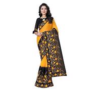 CRAFTSTRIBE Women's Black Pure Satin Sari with Heavy Embroidery Work & Blouse Piece - Traditional Indian Bollywood Saree