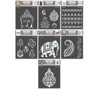 CraftTreat Indian Stencils for Wood, Wall, Tile, Canvas, and Paper - 7 Pcs 6x6 Inch Theme Bundle - DIY Art and Craft Decor
