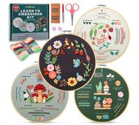 Craftwiz 4-Piece Starter Embroidery Kit for Beginners with Simple Patterns, Learn to Embroider 31 Stitches with Hand Embroidery Kit