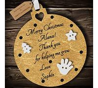 Crafty and Personal Multi-Colour Personalised Nursery Teacher Merry Christmas Bauble Wooden Keepsake Gift Present for Childminder Keyworker