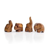Crafty Artisan hand carved cute elephant ornaments for the home-great for animal lovers -anniversary-elephant gifts for her -wooden gifts wooden- set of 4