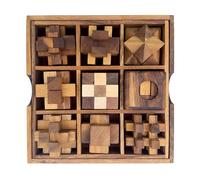 Crafty Artisan Wooden Puzzle Box Set of 9 - Challenging 3D Brain Teasers for Teens and Adults with Wooden Storage Box, IQ Test Games, Handcrafted Gifts