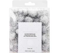 Crafty Capers 60 Tinsel Craft Pom Poms - Silver Glitter (10 to 45mm)