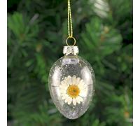 Crafty Capers Pressed Daisy | Hanging Glass Easter Egg Ornament | 7.5cm Tall | Gisela Graham