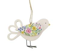 Crafty Capers White Floral Bird | Hanging Easter Wooden Decoration | 9cm Wide | Gisela Graham