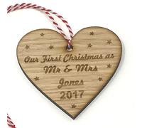Crafty Gift Company Ltd Personalised First Christmas as Mr and Mrs Bauble Tree Decoration Oak
