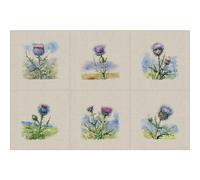 Crafty Linen Panels 6 x Purple Thistle Flower - Set of 6 FloralPrints Different Designs