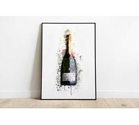Crafty Little Penguin Watercolour Splash Dark Green Champagne Bottle Print Art A5 A4 A3 A2 A1 Maxi Home Decor Fashion Beauty Classic - 5025 (A3-297 x 420 mm)