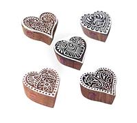 Crafty Pattern Heart and Floral Wood Block Stamps (Set of 5) Htag1164