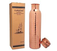 CRAFTYCASA Copper Water Bottle 1000ML/34OZ | Hammered Copper Bottle with Lid | Ayurvedic Copper Bottle for Good Health Benefits