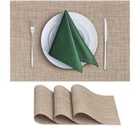 CraftyCrocodile Vinyl Placemats Set of 4 - Heat Resistant, Wipeable, Classic - Indoor & Outdoor Wipeable Place Mats for Dining Table - Durable Table Mats, 12 x 18 Inch, Caramel