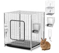 CraftyDream 3 Pcs Stackable Rabbit Cage Complete Kit with Feeder and Water Bottle, 25 x 25 x 25 Inch Foldable Indoor Outdoor Small Hutch for Guinea Pig Ferret Bunny, Easy to Assemble and Clean