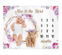CraftyDream Highland Cow Baby Monthly Milestone 40 x 50'' Blanket Scotland Flower Prop Blanket for Baby Girl Highland Cow Newborn Infant Swaddle for Boys Girls Nursery