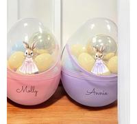 CraftyGstudio Fillable Plastic Easter Eggs with Clear Dome, Personalised Large Eggs with Handle and Mini Eggs Inside, Multiple Colours and Designs Available
