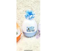 CraftyGstudio Jumbo Easter Surprise Fillable Egg, Blue and White, 14 Inch, with Bow, Personalised Name Option