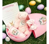 CraftyGstudio Personalised Easter Gift Set, Pink Bunny Plush Toy, Egg-stra Special Delivery Theme, Includes Letter and Ribbon