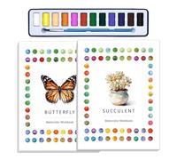 CraftyManor 2Pcs Watercolor Workbook Creative Water Color Paint Book Set with Paints & Brush, 12 Patterns of Original DIY Designs, Beginner-Friendly Adult Coloring Books (Butterfly & Succulent)