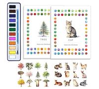 CraftyManor 2Pcs Watercolor Workbook Creative Water Color Paint Book Set with Paints & Brush, 12 Patterns of Original DIY Designs, Beginner-Friendly Adult Coloring Books(Cat & Tree)