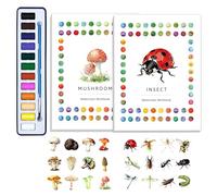 CraftyManor 2Pcs Watercolor Workbook Creative Water Color Paint Book Set with Paints & Brush, 12 Patterns of Original DIY Designs, Beginner-Friendly Adult Coloring Books (Insect & Mushroom)