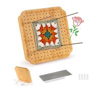 CraftyManor 7.6 in Crochet Blocking Board and Pins, Wooden Blocking Board for Crochet and Knitting Projects,Granny Square Blocking Board with 20 Stainless Steel Pegs, Bamboo Crochet Accessories