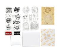 CraftyManor Happy Easter Clear Stamps for Scrapbooking, Vintage Rabbit Stamp Set for Journaling, Card Making Supplies for Crafting, DIY, Photo Album Decor & Junk Journal 5.8x8.3in (Rabbit + Text Set)