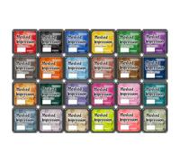 CraftyManor Masked Impression Mini Ink Pads for Stamps, Water Based Smudge Chalk Stamp Pad for Scrapbooking, Journaling, Card Making, DIY Craft Scrapbook Supplies for Adults (24 Colors)