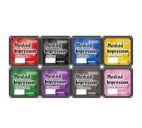 CraftyManor Masked Impression Mini Ink Pads for Stamps, Water Based Smudge Chalk Stamp Pad for Scrapbooking, Journaling, Card Making, DIY Craft Scrapbook Supplies for Adults (8 Colors)