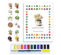 CraftyManor Watercolor Workbook Creative Fruit Water color Paint Book Set with Paints & Brush, 12 Patterns of Original DIY Designs, Beginner-Friendly Adult Coloring Books (Succulent)