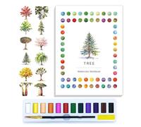 CraftyManor Watercolor Workbook Creative Fruit Water Color Paint Book Set with Paints & Brush, 12 Patterns of Original DIY Designs, Beginner-Friendly Adult Coloring Books (Tree)