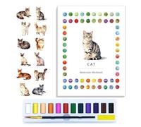 CraftyManor Watercolor Workbook Creative Insect Water Color Paint Book Set with Paints & Brush, 12 Patterns of Original DIY Designs, Beginner-Friendly Adult Coloring Books (Cat)