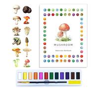 CraftyManor Watercolor Workbook Creative Insect Water Color Paint Book Set with Paints & Brush, 12 Patterns of Original DIY Designs, Beginner-Friendly Adult Coloring Books (Mushroom)