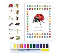CraftyManor Watercolor Workbook Creative Insect Water Color Paint Book Set with Paints & Brush, 12 Patterns of Original DIY Designs, Beginner-Friendly Adult Coloring Books (Insect)